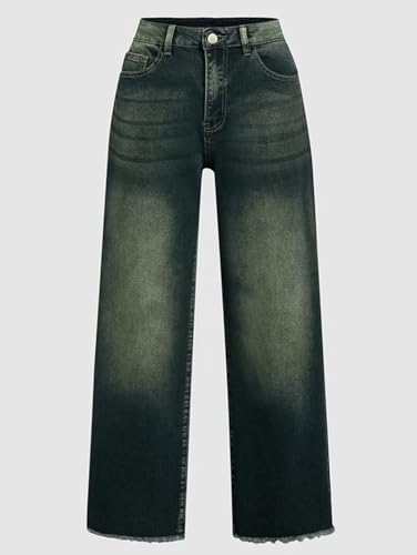 Flamingals Straight Wide Leg Jeans for Women Mid Waisted Casual Raw Hem Denim Capris Pants with Pockets: Stylish and Co