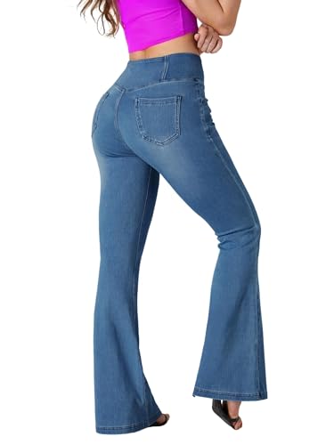 BlueRose Flare Jean Leggings for Women Comfortable Bell Bottom Knit Crossover High Waisted Bootcut Jeans
| BlueRose Fla