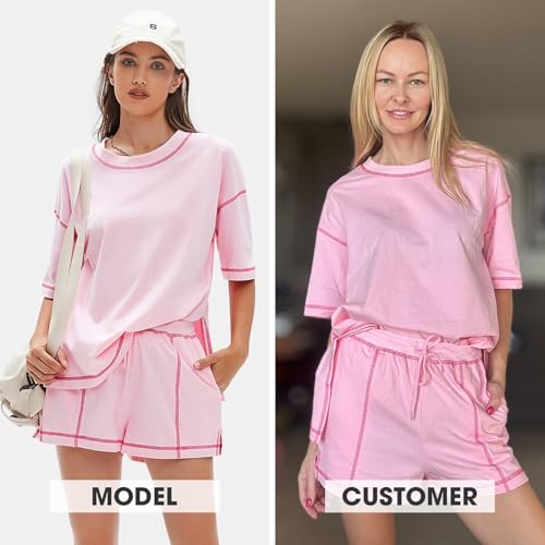 EXLURA Women's Casual Summer 2 Piece Sets Comfortable Cotton Tshirt and Shorts Perfect for Vacation and Everyday Wear Ma