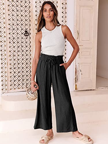 ANRABESS Women Linen Pants Casual Loose High Waist Boho Wide LegCropped Palazzo Beach Pants Summer Outfits Trendy