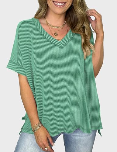 VOROFY Women's Textured Oversized T Shirts Short Sleeve Summer V-Neck Tunic Tops
| VOROFY Women's Oversized Textured Sh